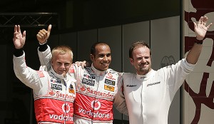 Kovalainen, Hamilton és Barrichello